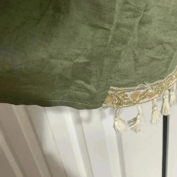 New Collection green & tan linen dress size MEDIUM - Picture 10 of 15